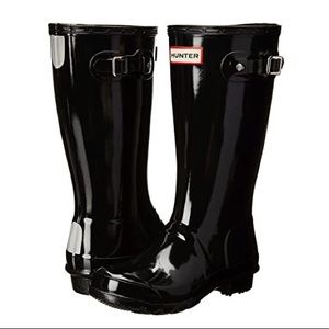 Glossy Black Big Kids Hunter Boots